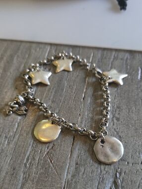Silver Star & Disc Charm Bracelet